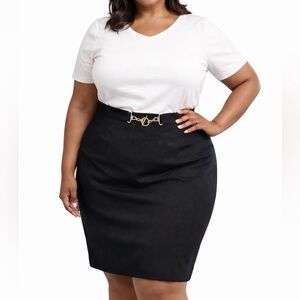 NWT Talbots black Ponte knit pencil skirt gold buckle size 20W career business